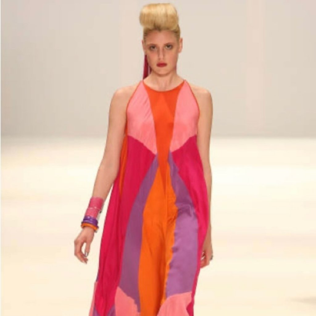 Relio Costarella Runway Multicolored Silk Dress Size 8 High Low D